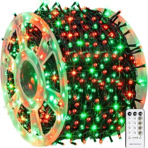 Dazzle Bright Outdoor Christmas String Lights, 1000 LED 328 FT Plug in Fairy Light with Remote Control 8 Modes & Timer, Waterproof Decoration for Home Garden Yard Xmas Wedding, RED AND GREEN
