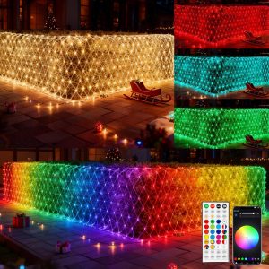 Dazzle Bright Smart Christmas 360 LED Net Lights, 12FT x 5FT RGB Color Changing String Lights Clear Wire with Remote & APP Control, Christmas Decoration for Indoor Outdoor Xmas Party Yard Garden Decor